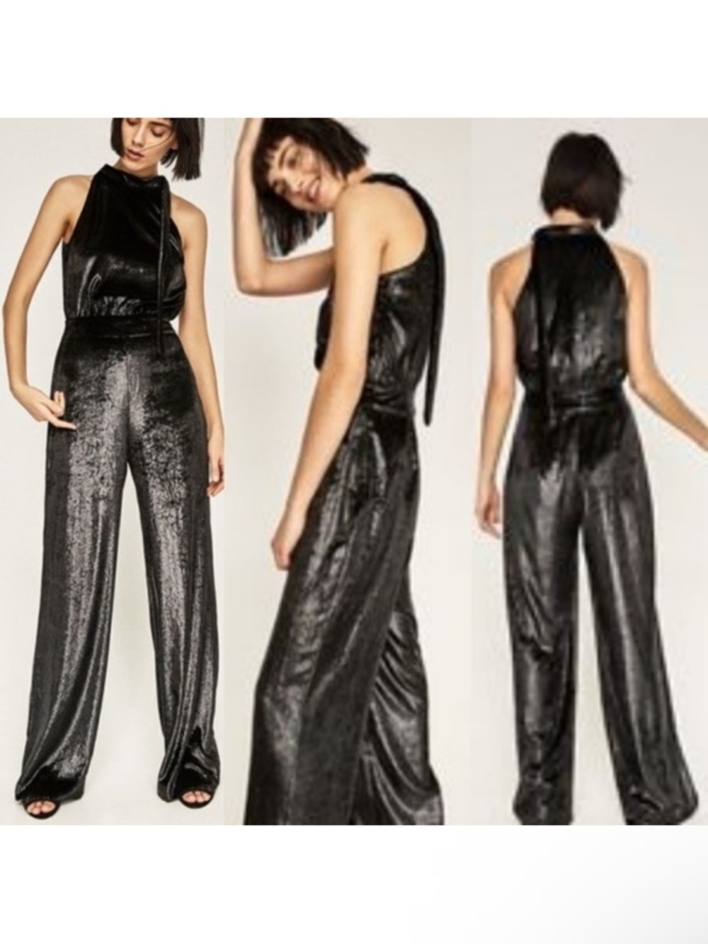 NWT ZARA Shimmer Velvet Party Playsuit Jumpsuit XS